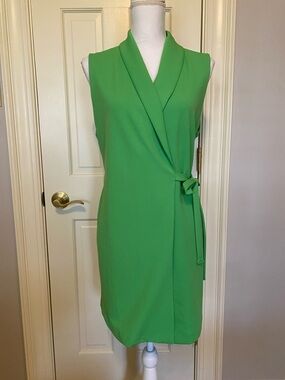 Zara Bright Green Sleeveless Wrap-Style Midi Dress